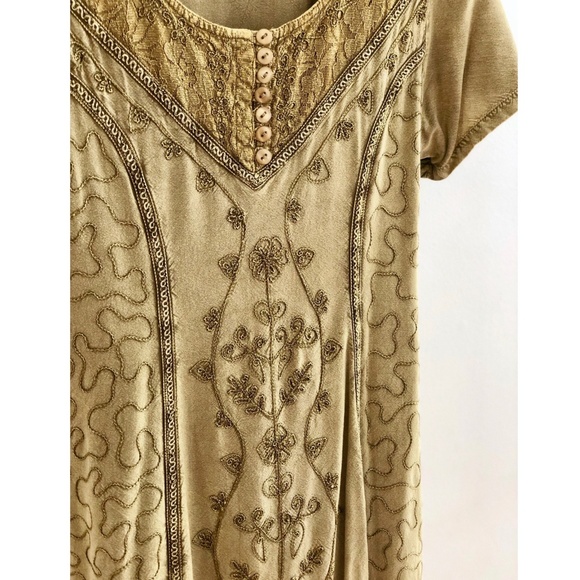 Vintage Olive Embroidered Back Tie Dress - Picture 3 of 7